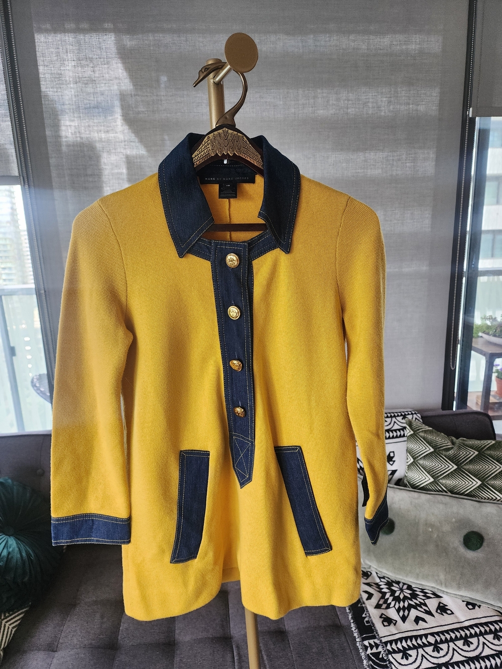 Marc by Marc Jacobs Mustard Yellow Sweater with Navy Trim - Picture 2 of 6